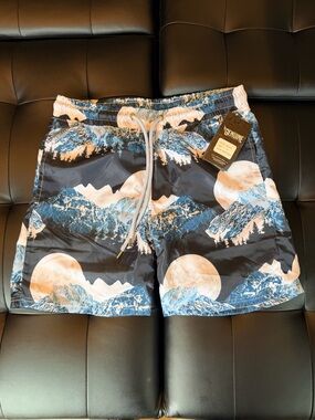 Men's Blue Mountain Print Swim Trunks